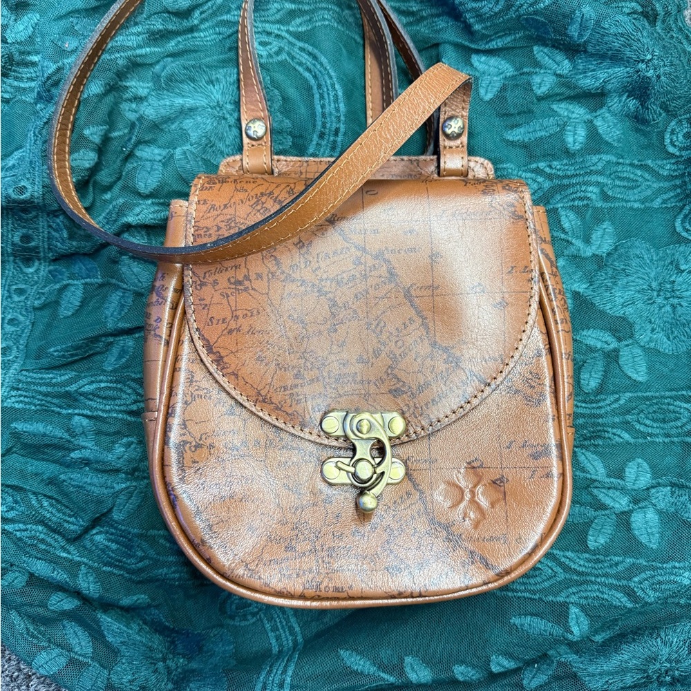 Patricia Nash Map Print Crossbody Bag Tan Leather Vintage